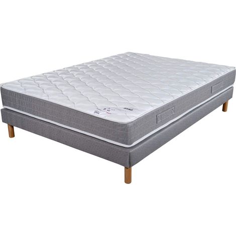 Matelas ressort + Sommier Gris clair 140x190 Ryad - Hauteur 20 cm - Soutien très ferme (1/5)