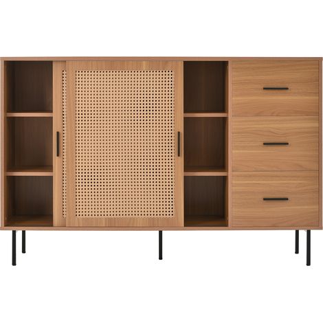 Sideboard mit 2 Schiebetüren und 3 Schubladen, verstellbare Böden, Holzoptik, 140 cm (1/5)