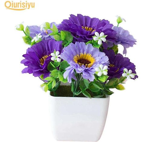 Chrysanthème artificiel, gypsophile, pot en bois, bonsaïviolet (1/5)