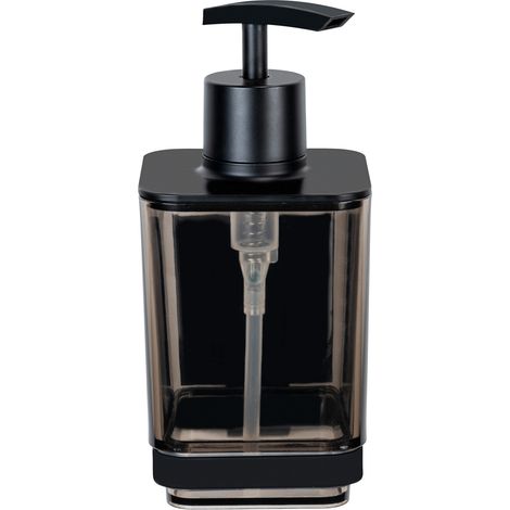 Distributeur de savon WENKO Quadro noir 340 ml sans perçage en inox design accessoires salle de bain montage facile distributeur de savon mural transparent repositionnable idéal pour salle de bain (1/5)
