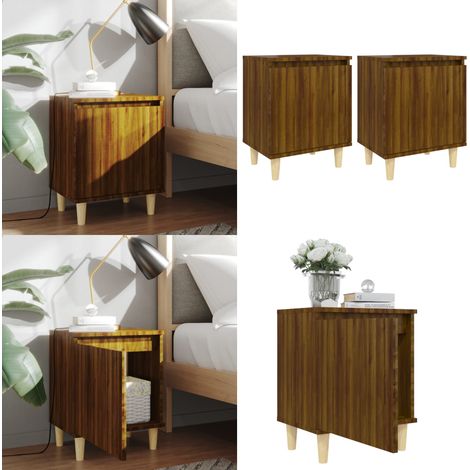 Tables de chevet pieds en bois 2 pcs Chêne marron 40x30x50 cm - Table De Chevet - Meuble De Chambre - Table D'appoint - Design Scandinave - Table Basse - Home & Living