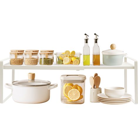 Estante extensible para armario, organizador extensible para armario, estante extensible para armario de cocina (1/5)