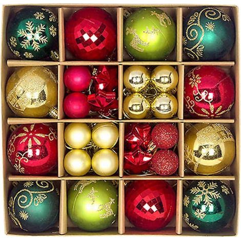 44 boules de Noël décoratives, incassables, pour sapin de Noël, articles de fête (or, rouge, vert) (1/5)