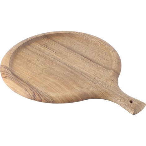 Plateau à pizza rond en bois avec poignée, planche à découper, ustensiles de cuisine et de pâtisserie (1/5)