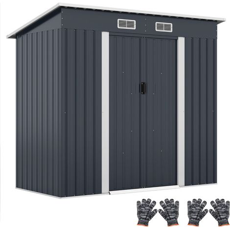 Casetta da giardino multiuso 213 x 112 x 185 cm con tetto basculante e porta scorrevole in metallo grigio 200010005