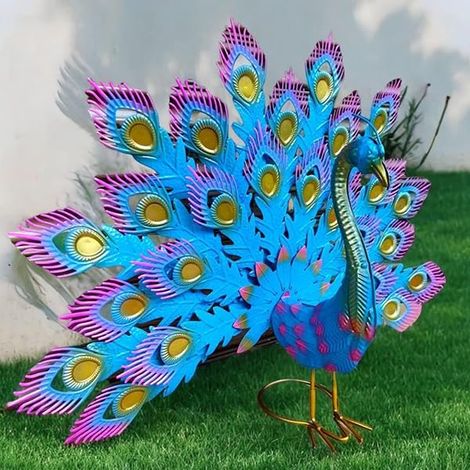 Statue de Jardin en Forme de Paon, Decoration Jardin Exterieur, Paon Métallique Multicolore, Décoration d'Oiseau en Métal, Balanciers Artistiques à l'Intérieur Et à l'Extérieur