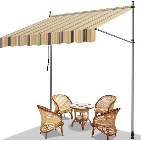 Jiubiaz Store de balcon jaune et bleu, 300x120 cm, ajustable, protection UV, pour terrasse et jardin
