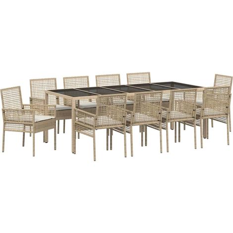 Maison Exclusive - Garten Essgruppe 11 pcs Beige Poly-Rattan