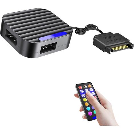 Intelligenter ARGB-Controller für PC, 5V 3-Pin SATA-Anschluss, Magnetfuß, mit verschiedenen Beleuchtungsmodi und Fernbedienung, Schwarz (Schwarz) (1/5)
