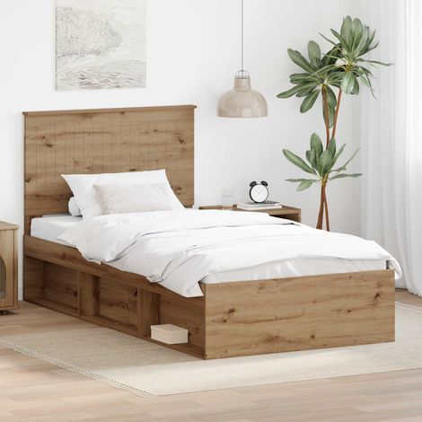 Bed Frame Artisian Oak 100 x 200 cm Solid Pine Wood vidaXL (1/5)