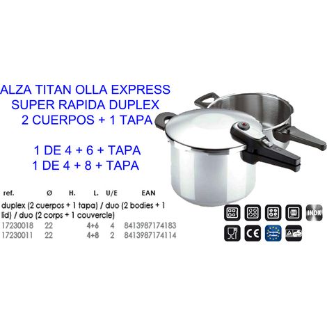 ALZA TITAN OLLA EXPRES SUPER RAPIDA (DUPLEX 4+8+TAPA)=17230011