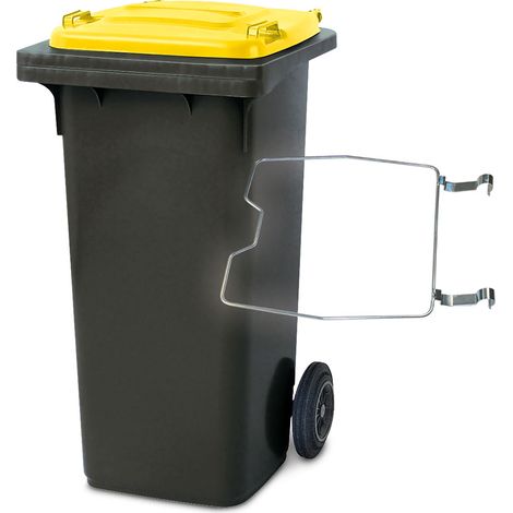 BRB Poubelle de 120 l, gris/couvercle jaune, avec support pour sacs poubelles (1/2)
