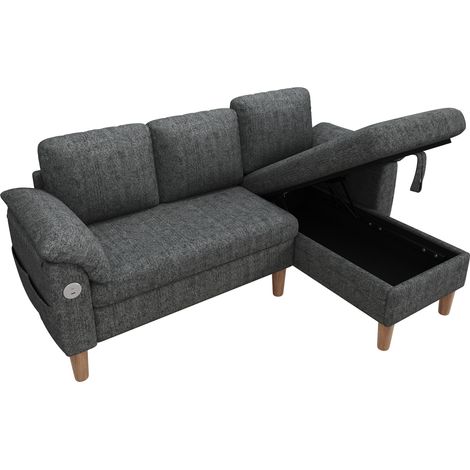 Sofá rinconero en L de 3 plazas en chenilla gris con chaise longue reversible (1/5)