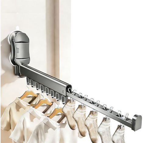 Séchoir à linge pliable – Ventouses – Aluminium – Gris foncé – Gain de place – Balcon, salle de bain, chambre (1/5)