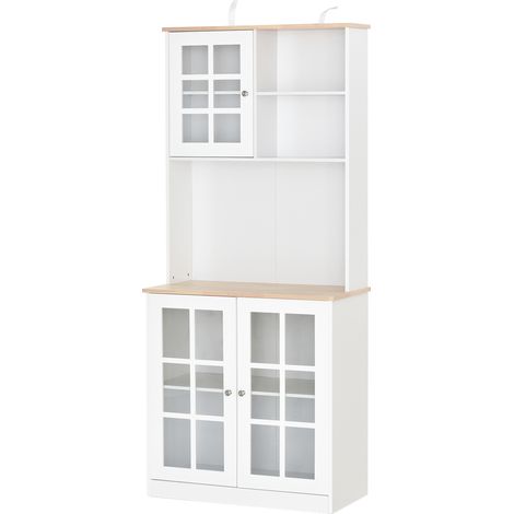 Armario de cocina alacena de cocina con estantes y puertas de vidrio para pequeños electrodomésticos y menaje para comedor sala 80x37x183 cm (1/5)