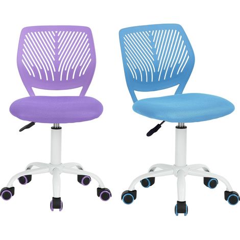 Chaise de Bureau Lot de 2, Siège Pivotant, Réglable en Hauteur, Chaise Ordinateur sans Accoudoirs, pour Télétravail, Étude et Chambre, Bleu + Violet (1/5)
