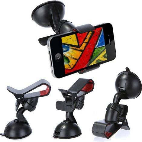 Set mit 2 Saugnapf-Handyhalterungen, universelle Autohalterung, verstellbar für Smartphones, schwarz (1/5)