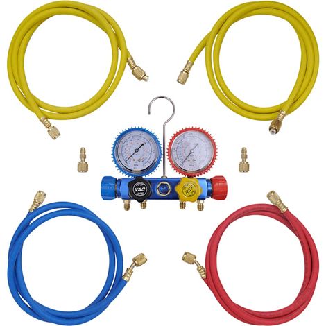 Manifold 4 voies pour climatisation avec 4 flexibles et mallette de transport - PANGIVO (1/5)