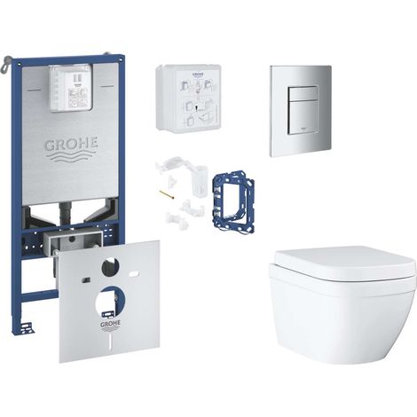 Grohe Rapid SLX - Set con modulo d'installazione per WC a parete, copriwater SoftClose e placca di comando Skate Cosmopolitan con kit d'inserimento delle pastiglie detergenti, Triple Vortex, cromo SAN (1/5)