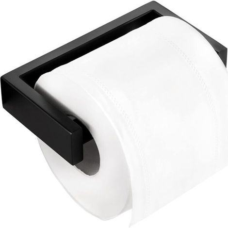 Porte papier toilette noir, porte papier toilette salle de bain, ressort inox, finition police gravée, tenture murale (1/4)