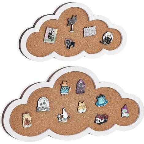 2 x Cloud Shaped Cork Board, 2 Styles Wooden Wall Sign Board White Framed for Storage of Pins Office and Home Decoration (1/5)