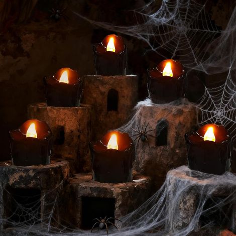 12 Pièces Noir Bougie LED Decoration Halloween, Éclairage Vacillant Bougie Chauffe Plat LED à Piles Réalistes Sans Flamme Halloween Bougie Electrique pour Table Maison Intérieur Fête Déco (1/5)