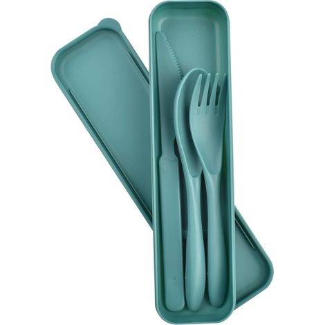 Couvert plastique réutilisable avec étui, idéal pour camping, voyage, pique-nique, lunch box ou quotidien. (1/5)