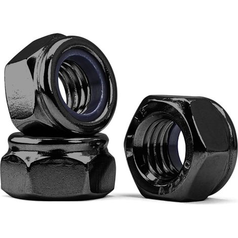 M6-1,0 Écrou Autobloquant, Écrou de Frein, Acier Inoxydable 304 Oxyde Noir Écrou Hexagonal, Écrou D’arrêt, Ecrou Frein de Blocage en Nylon DIN985 (100 Pièces) (1/5)