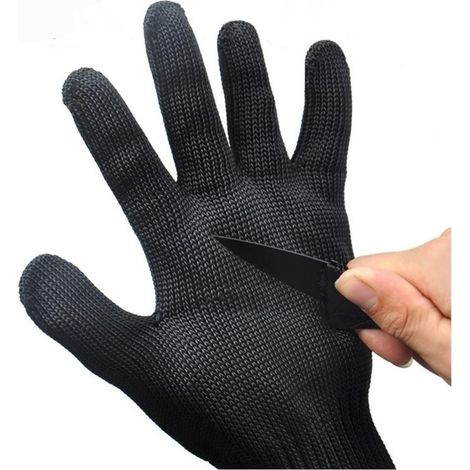 Gants résistants aux coupures, 1 paire Anti-coupure en plein air chasse pêche résistant aux coupures gants couteau Anti-coupure main protéger métal maille respirant gants Coupe extensible confortable. (1/4)