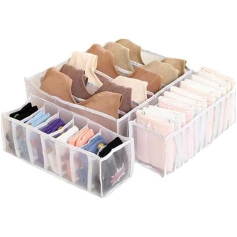Sollbry Boîte De Stockage D'organisateurs De Tiroir De sous-vêtements 3pcs / Set Set Boîtes De Rangement Pliables Organisateurs Boîtes De Rangement De Diviseur De Tiroir pour Chaussettes De Caletre (1/5)