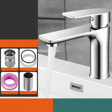 Robinet Salle Bain Lavabo Monocommande - Design Élégant, Mitigeur Chromé, Robinet à Tiroir Céramique Faible Bruit, Eau Chaude Froide, Argent (1/5)