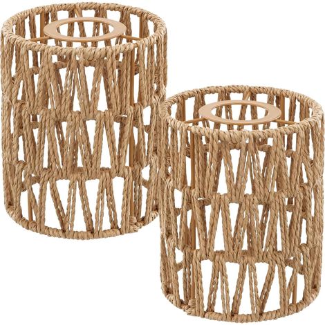 2 Pièces Abat-jour, Design Boho Rotin, Cadre Métal Robuste, Pour Lampe Suspendue Plafonnier (1/5)