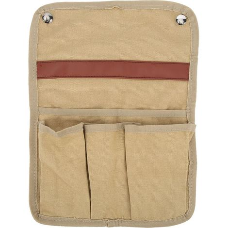 Sac de rangement latéral pour chaise de camping avec multiples poches, idéal pour pêche-nique en plein air, couleur kaki. (1/5)