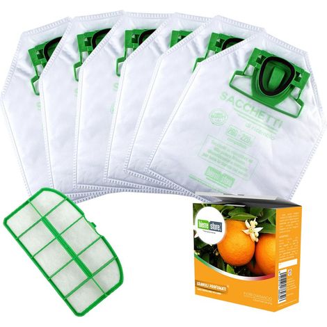 Sacchetti folletto vk 200 - 220s 6 pz + granuli fiori di arancio+ filtri compatibili (1/2)