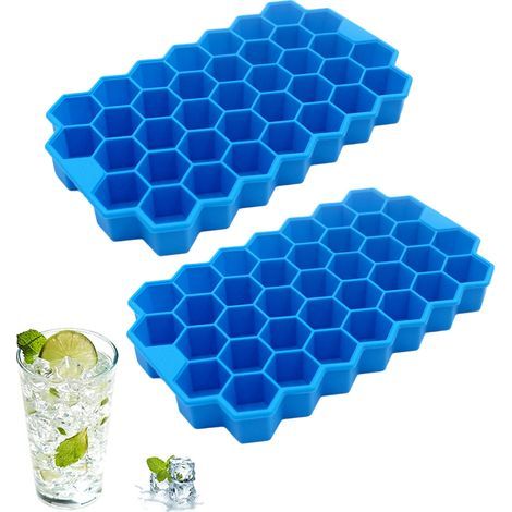 Eisform – Lebensmittelechtes Silikon – Mit auslaufsicherem Deckel – 74 sechseckige Würfel – 2er-Set (1/5)