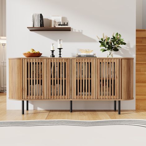 Lowboard 160x40x70 cm aus MDF in Natur mit Schiebetüren, Stauraum fürs Wohnzimmer – MEUBLIV (1/5)