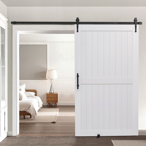 VEVOR Porta Scorrevole 1219 x 2134 mm Pannello in MDF, Kit per Porta Scorrevole con Ferramenta Guida Telaio a H, Porta da Casa Divisorio Spazio per Soggiorno Bagno Camera da Letto, Bianco