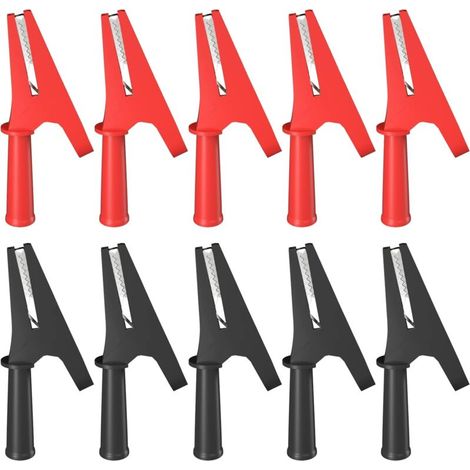 Pinces Crocodile Isolées 30A Rouge et Noir pour Tests Électriques et Batteries – Lot de 10 (1/3)
