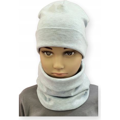 Ensemble bonnet + écharpe pour enfant, taille 52-56, bleu chiné double