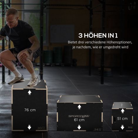 Plyo-Box robuste noire 76x61x51 cm, poignées 10x3,5 cm, charge max 120 kg, coffre de saut pour entraînement (1/5)