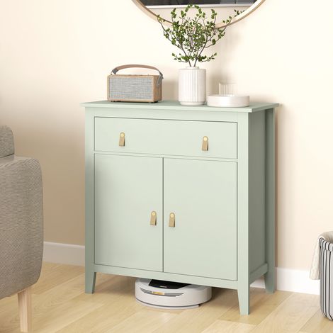 Credenza da soggiorno, mobile contenitore con cassetto, doppia anta, ripiano regolabile, 80 x 40 x 90 cm, verde chiaro