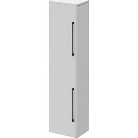 Oslo Gloss White 350mm x 1400mm Wall Mounted 2 Door Storage Unit - 350mm - Matt Black 320mm Handle