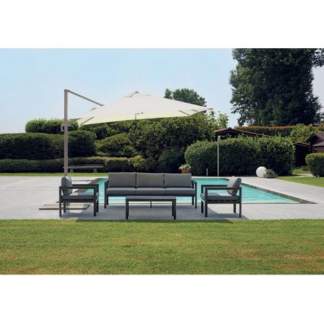 Ombrellone quadrato con palo laterale in alluminio 3 x 3 m tortora - Primula (1/4)