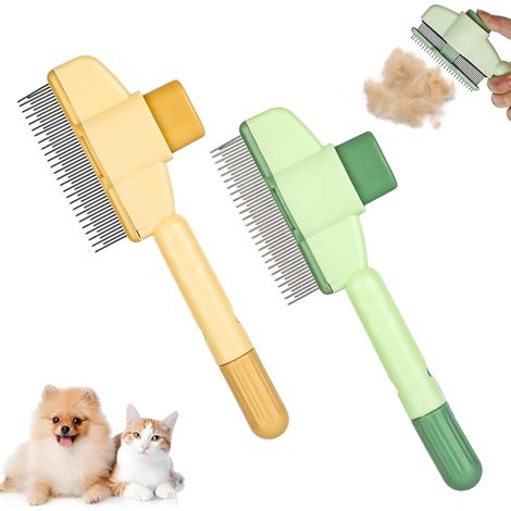 Set de 2 cepillos para gatos - Cepillo para perros - Pelo corto - Autolimpiable - Con botón - Peine antipulgas para gatos - Elimina nudos y pelos sueltos (1/5)