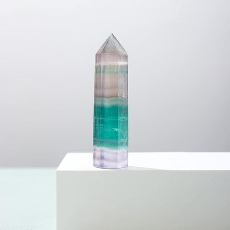 Pierre naturelle rayée en cristal de Fluorite, pointe hexagonale faite à la main avec magique brute en Fluorite verte for la décoration de bureau Collections de la maison ( Color : Green Fluorite , Si (1/5)