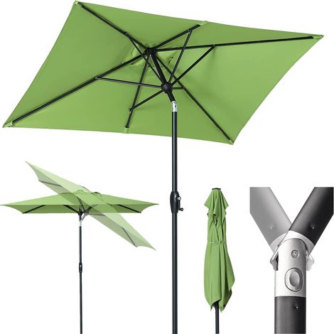 Sonnenschirm Aluminum Sonnenschirm Rechteckig 210 x 140cm Knickbar Gartenschirm, Marktschirm mit Kurbel, für Garten, Balkon, Terasse, Sonnenschutz UPF50+, Apfelgrün