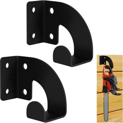 Soporte de pared resistente para motosierra (dos piezas) - Soporte de pared para motosierra - Ideal para jardines, garajes y talleres - Metal negro (1/4)