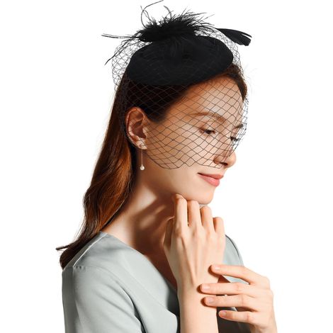 Encantador tocado con velo y plumas: elegante tocado de cóctel para mujer, perfecto para fiestas de té y como atuendo de invitada de boda. (1/5)