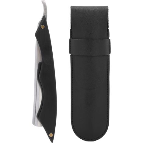 Support de lame de rasoir pliant en bois, étui de rangement en cuir PU avec manche à lame de rasoir, kit de rasage professionnel (1/5)