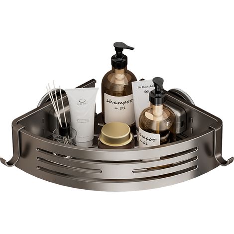 Estantería para ducha — Instalación en esquina sin taladros, ventosas de gran succión, aluminio inoxidable, organizador de baño desmontable (Gris)